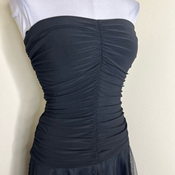 Vintage 90s Jessica McClintock Gunne Sax Dress 5/6 Black Tulle Strapless Ruc… - Picture 3 of 9
